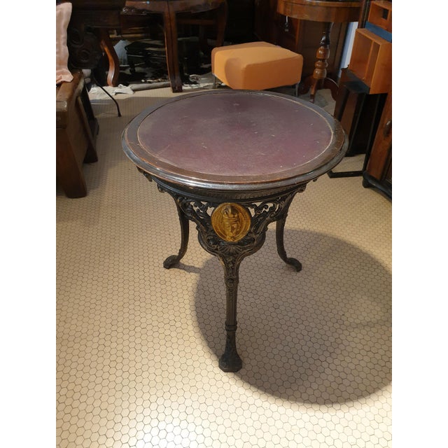 Round Cast Iron, Wood & Leather Coffee Table For Sale - Image 12 of 15