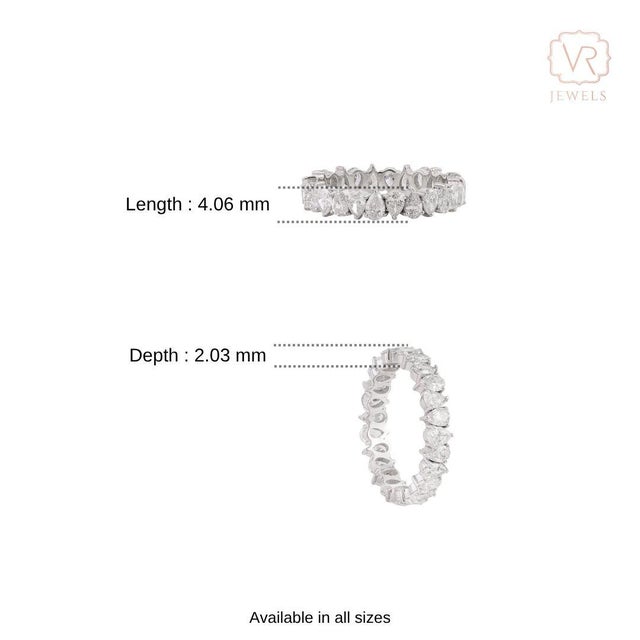 Certified 2.3 Carat Pear Cut Diamond Full Eternity Band Ring Size 4 in 18k White Gold For Sale - Image 11 of 17