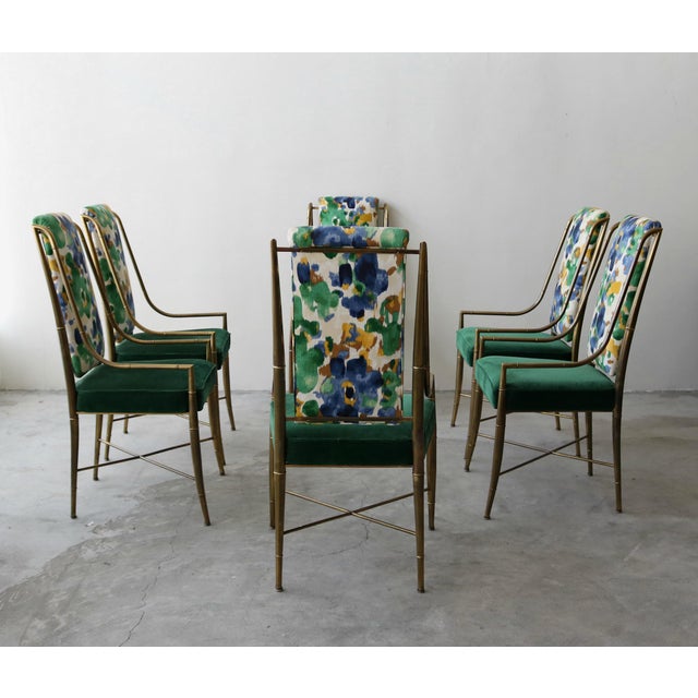 Mastercraft Set of 6 Solid Brass Faux Bamboo "Imperial" Dining Chairs by Mastercraft For Sale - Image 4 of 8