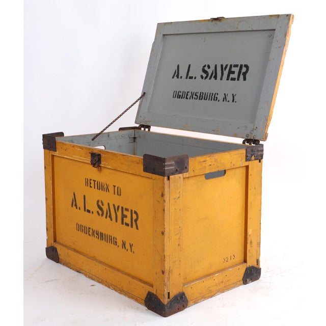 Traditional Vintage A. L. Sayer Yellow Wood Bakery Box For Sale - Image 3 of 10