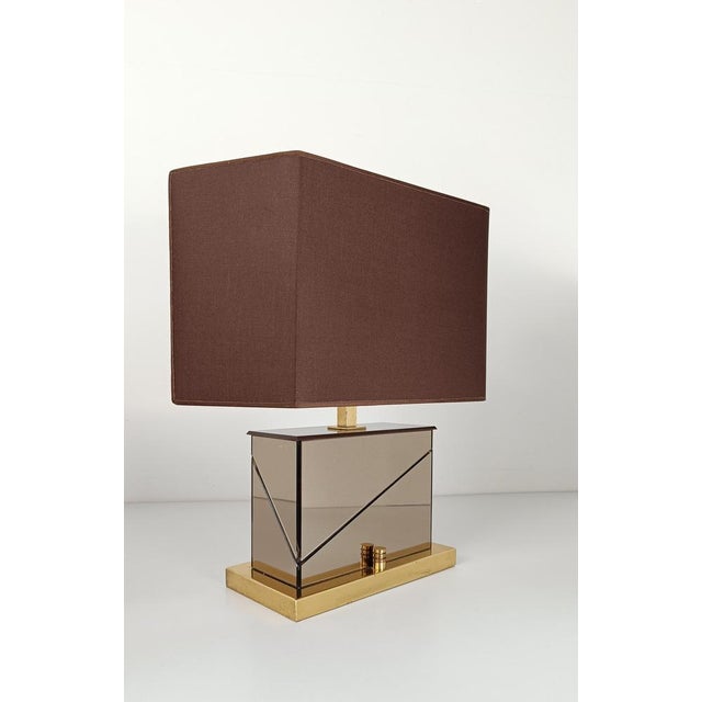Gold Vintage Table Lamp in Brass and Bevelled Smoked Mirror from Romeo Rega, 1970s For Sale - Image 8 of 18