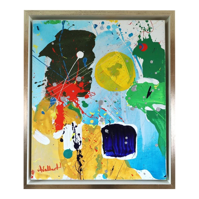 Mid-Century Modern 'Chromatic Constellation' Vintage Swedish Original Abstract Oil Painting, Framed For Sale