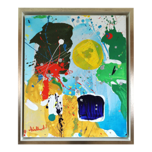 Mid-Century Modern 'Chromatic Constellation' Vintage Swedish Original Abstract Oil Painting, Framed