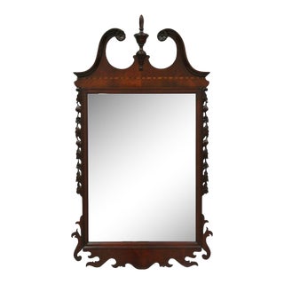 Antique American Federal Style Broken Arch Inlaid Mahogany Wall Mirror Carved For Sale