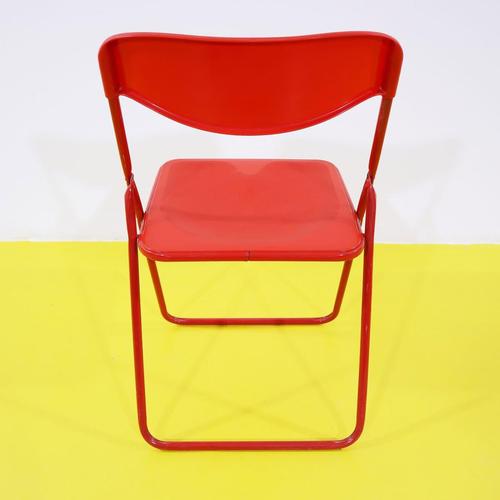 Red Plastic Folding Chair with Metal Frame For Sale - Image 6 of 9
