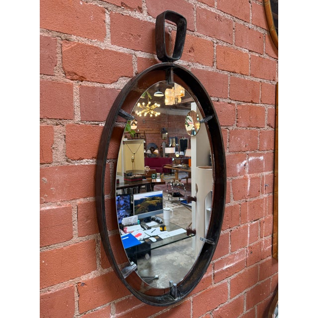 Vintage Oval Iron Frame Wall Mirror With Hanging Loop For Sale - Image 10 of 10