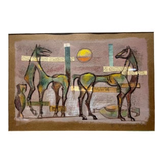 1957 E. Romano "Horse Collage" Gouache Mixed Media For Sale