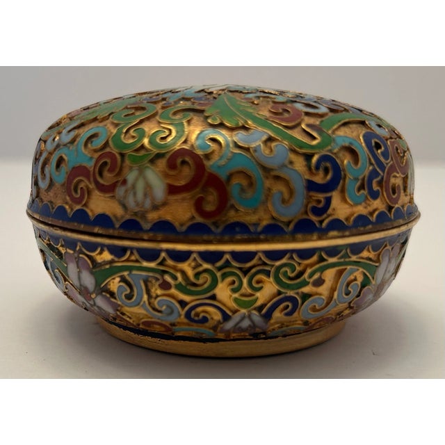 1950s Vintage Champleve’ Enameled Round Trinket Box For Sale - Image 10 of 11