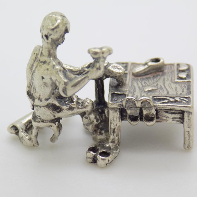 Vintage Italian Handmade Genuine Silver Shoemaker at Work Figurine Miniature For Sale - Image 4 of 11