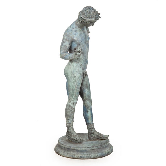 Early 20th Century Fine Italian Grand Tour Antique Bronze Sculpture Statue of Narcissus of Pompeii For Sale - Image 5 of 18