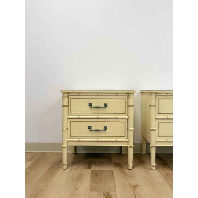 This pair of vintage Henry Link "Bali Hai" nightstands brings a striking coastal Hollywood Regency presence to any...