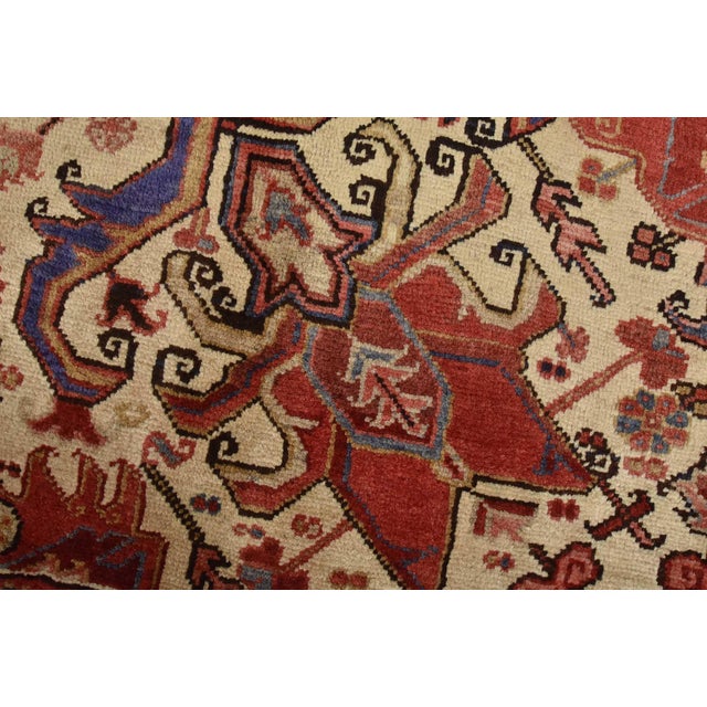 Heriz Rug 9'9'' X 12'10'' Red Wool Vintage Traditional Hand-Knotted Carpet For Sale - Image 4 of 15
