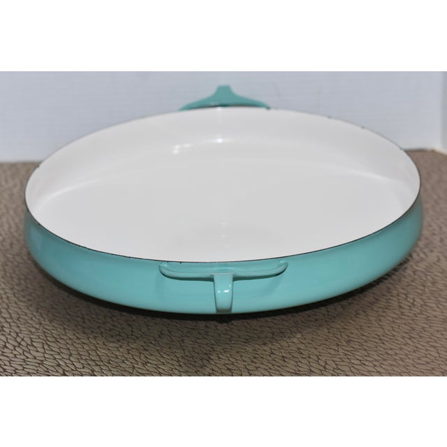 Jens Quistgaard 1950s Jens Quistgaard for Dansk Turquoise Paella Pan With Four Ducks Logo Kobenstyle For Sale - Image 4 of 11