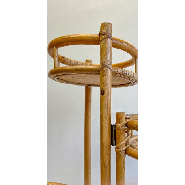 1980s Vintage Foldable Bamboo and Rattan Plant Stand, 1980s For Sale - Image 5 of 10