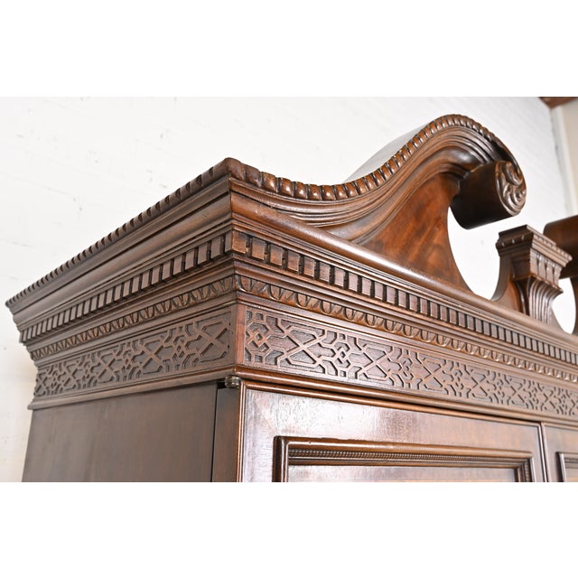 Brown Drexel Heritage Georgian Carved Flame Mahogany Armoire Dresser or Linen Press For Sale - Image 8 of 12