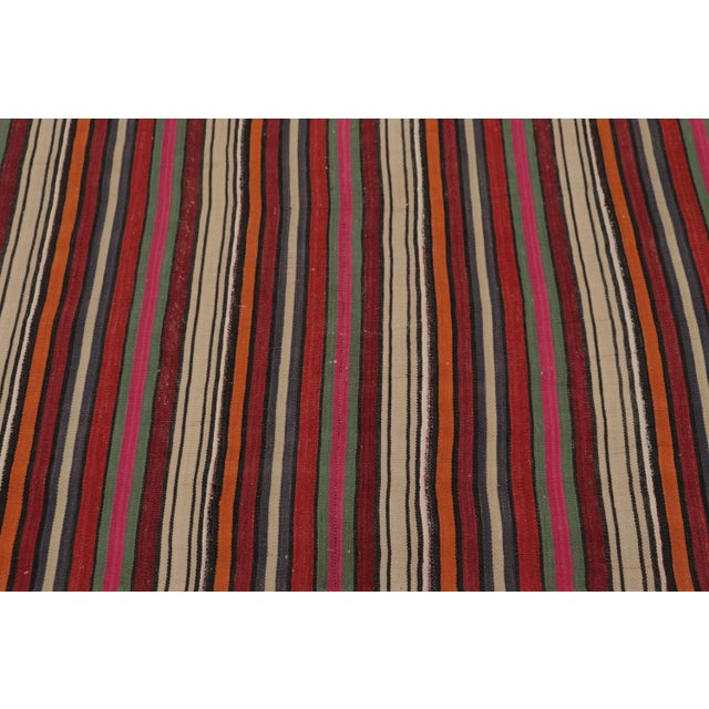 1950s Vintage Persian Kilim, Stripes in Rich Red and Vibrant Jewel Tones - Rug & Kilim For Sale - Image 5 of 8