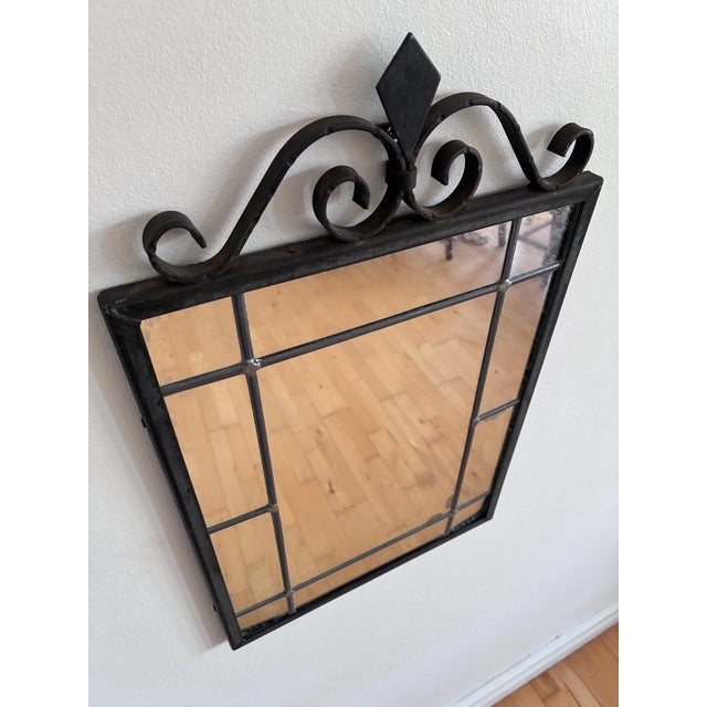 Metal Art Deco Black Wrought Iron Wall Mirror, Belgium, 1930s For Sale - Image 7 of 10