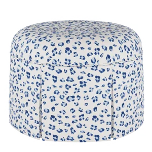 Alix Ottoman in Blue Brushed Cheetah