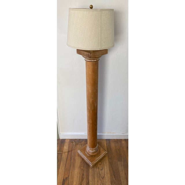 Rustic European Vintage Italian Wood Architectural Column Floor Lamp With Brass Finial For Sale - Image 3 of 11