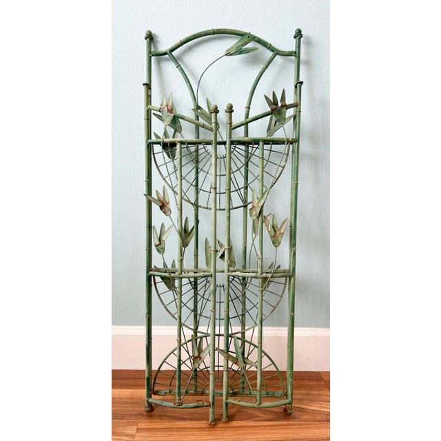 Ornamental & Decorative Materials Vintage Faux Bamboo & Botanical Metal Étagère / Plant Stand With Green Verdigris Finish - Hollywood Regency, Chinoiserie, Palm Beach For Sale - Image 7 of 11
