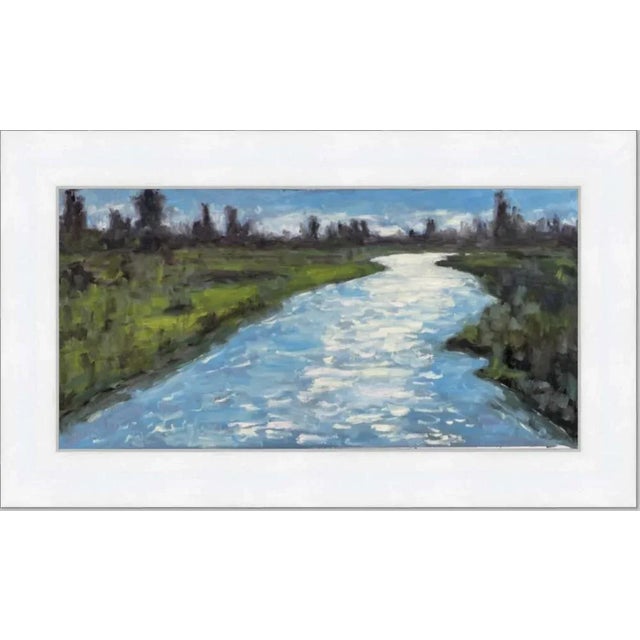 Quiet Places & Water Gardens — Sparkling Waters Original oil painting by L Haas, 24 x 12 unframed canvas panel, signed....