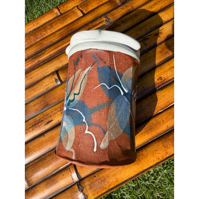 Sienna Signed 6.5” Terracotta Studio Pottery Vase With Sculptural Wavy Rim For Sale - Image 8 of 10