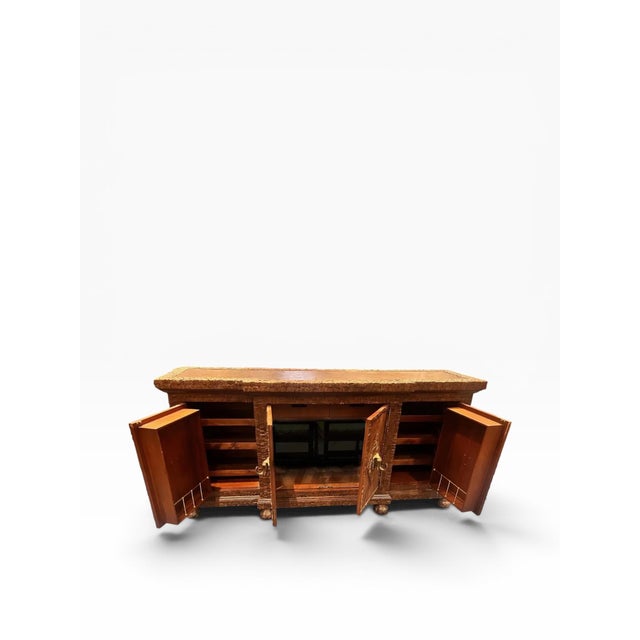 Brown Attributed Maitland-Smith British Colonial Style Coconut Shell and Copper Top Bar Cabinet For Sale - Image 8 of 15