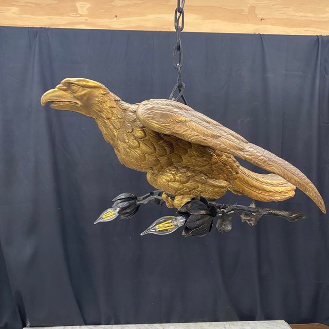 Museum Quality Carved Gold Gilt Eagle Chandelier For Sale - Image 12 of 14