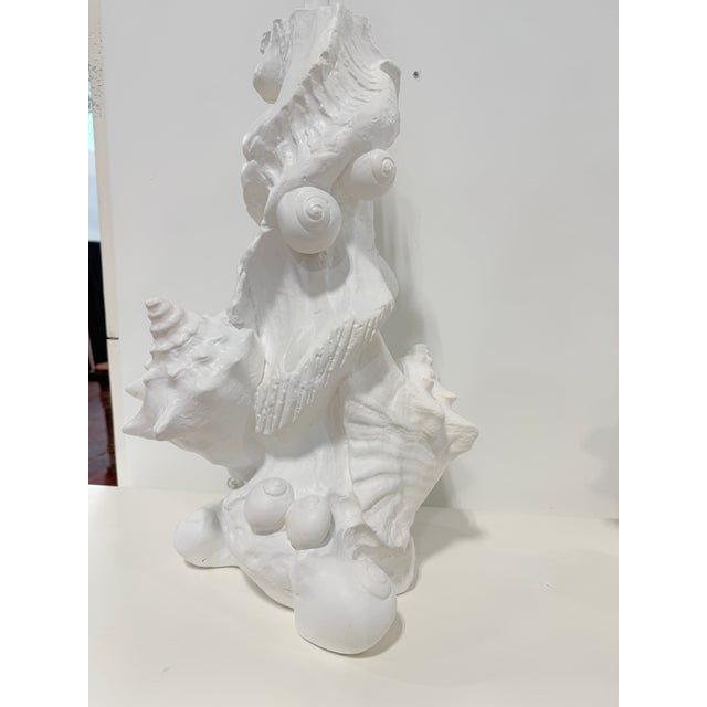 Pair, Vintage Sirmos White Lacquered Plaster Seashell Table Lamps, Palm Beach For Sale - Image 17 of 18