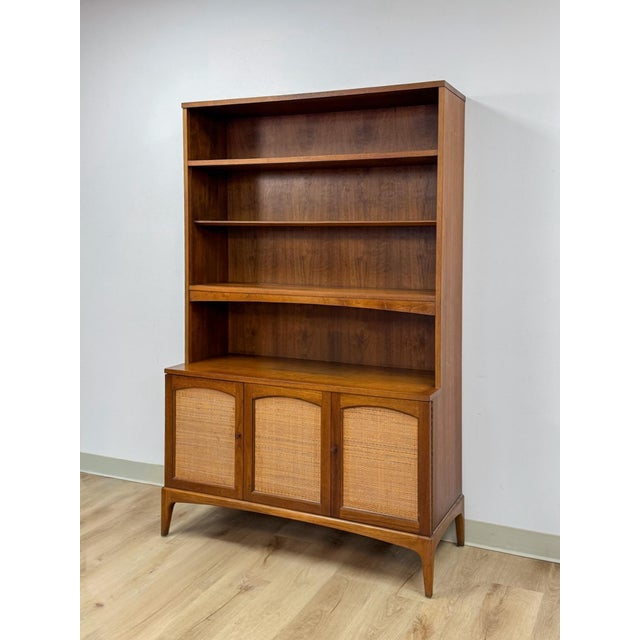 Mid-Century Modern Vintage Lane MCM Hutch Rhythm Cane Door Bookcase Display China Cabinet Shelving For Sale - Image 3 of 17