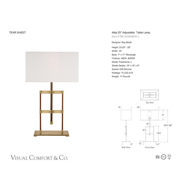 Ray Booth by Visual Comfort Signature Alda 25" Adjustable Table Lamp in Antique-Burnished Brass and Walnut with Linen...