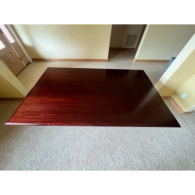 Double Pedestal Solid Mahogany Dining Table or Conference Table- Triple Column Chrome Bases For Sale - Image 12 of 12