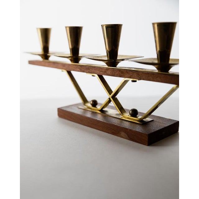 Vintage Candleholder in Wood and Brass, 1970s For Sale - Image 3 of 13