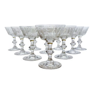 1940s t.g. Hawkes Cut Crystal Champagne Sherbet Coupes, Set of 10 For Sale