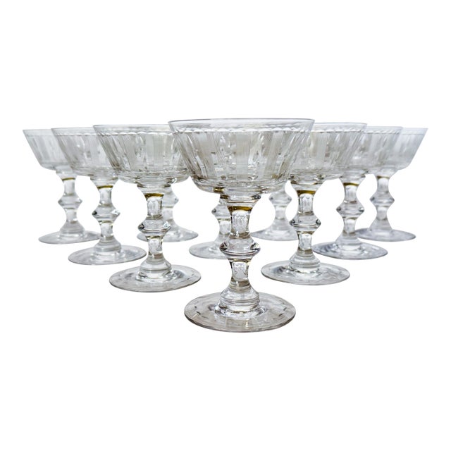1940s t.g. Hawkes Cut Crystal Champagne Sherbet Coupes, Set of 10 For Sale