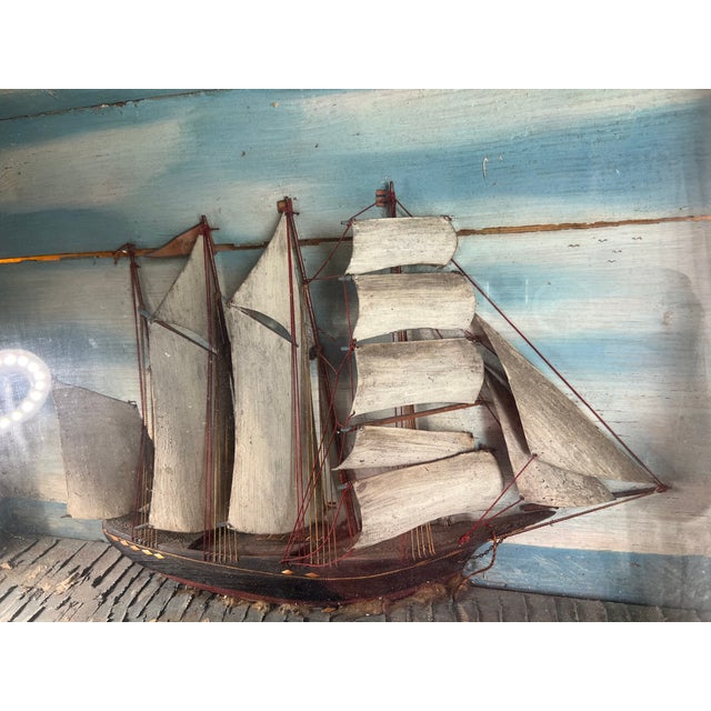 Blue Mid-Century Modern Maritime Diorama with Large Sailing Ship Under Glass, United States, 1950s For Sale - Image 8 of 10