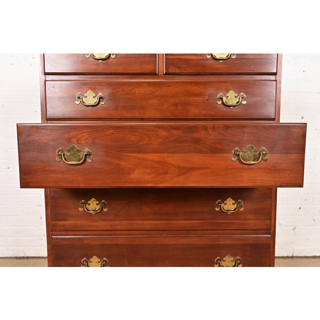 Wood Henkel Harris Georgian Solid Cherry Wood Highboy Dresser, Circa 1960s For Sale - Image 7 of 12