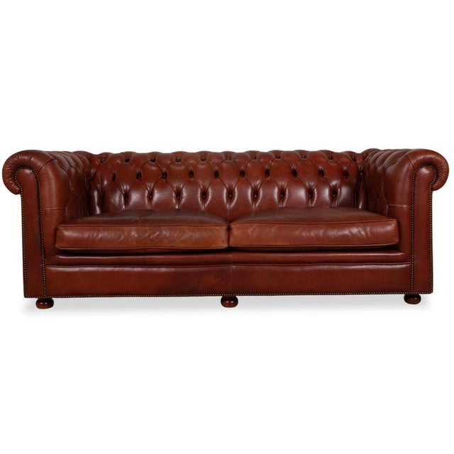 Vintage Chesterfield Leather Three-Seater Brown Sofa For Sale - Image 16 of 16