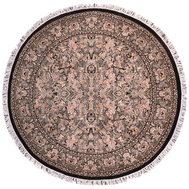 Boho Chic 1990's Floral Pak-Persian Black/Gray Wool Round Rug- 9'1'' X 9'2'' For Sale - Image 9 of 9