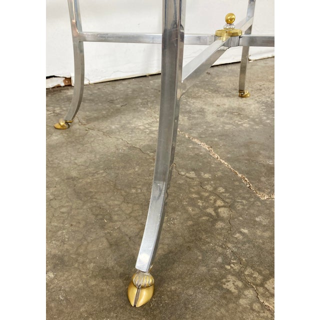 Silver Vintage NeoClassical Maison Jansen Style Steel and Brass Hoofed Table For Sale - Image 8 of 8