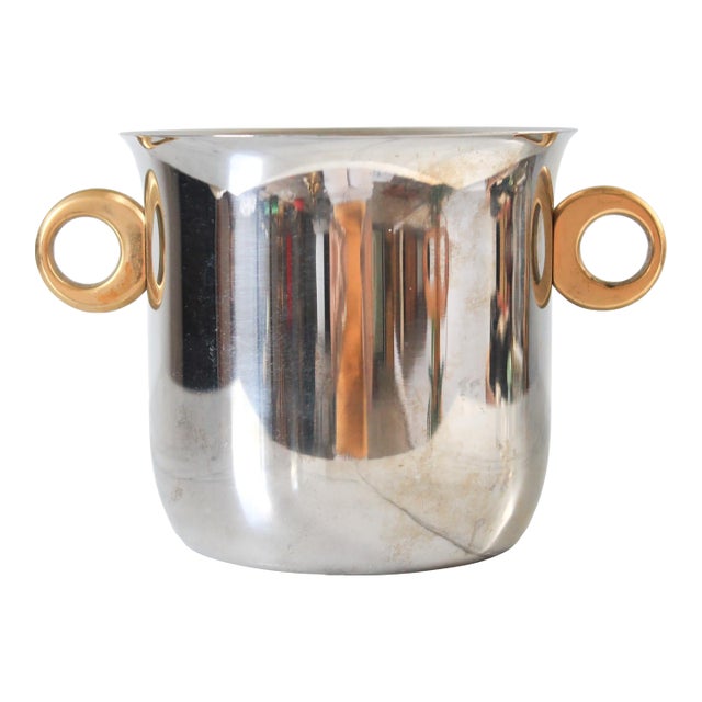 Vintage Modernist Italian Stainless Steel & Brass Ice / Wine Bucket For Sale