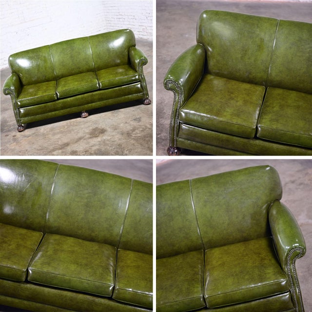 1940-1950Äôs Traditional Green Naugahyde Faux Leather Lawson Club Style Sofa W/Rolled Arms For Sale - Image 12 of 12