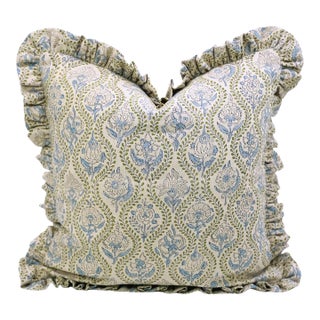 Handmade Frill Pillow Cover Elegant Ruffled Pure Linen Decorative Cushion for Sofa & Bed- 22x22 Inch For Sale