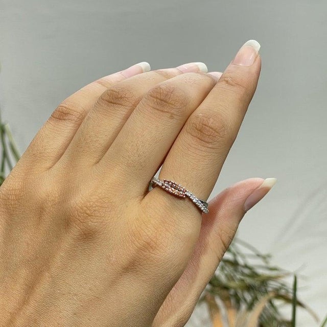 Orange Sapphire & Diamond Twist Shank Ring in Solid Silver, Size 7.5 For Sale - Image 6 of 15