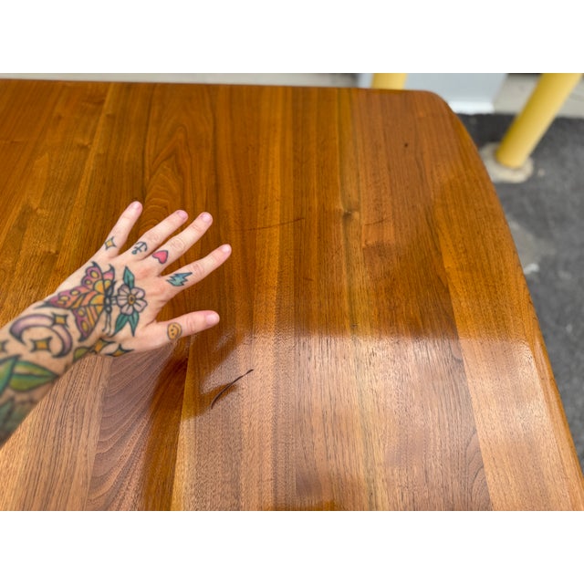 Mid-Century Modern 1950's Solid Walnut Dining Table + Leaves + Pad Protector by Bissman Furniture For Sale - Image 9 of 18