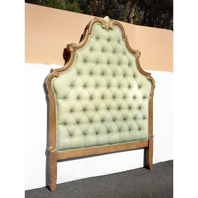 French Provincial Headboard ~ French Provincial Louis XVI Style Green Tufted Full Queen Headboard For Sale - Image 3 of 15