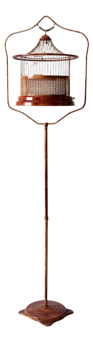 Antique Lacquered Metal Birdcage With Stand