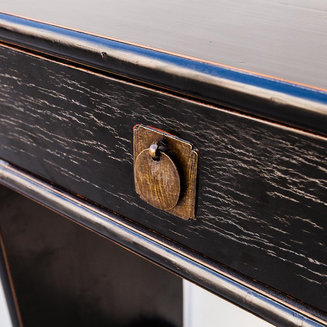 Early 20th Century Chinese Ming-Style Black Lacquer Console Table For Sale - Image 4 of 14