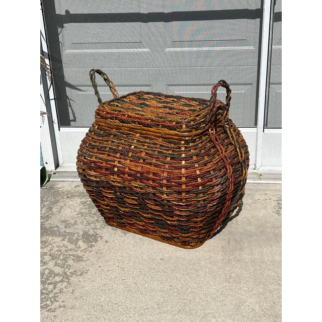 Boho Chic Large Snake Charmer Style Storage Basket With Handles For Sale - Image 3 of 10