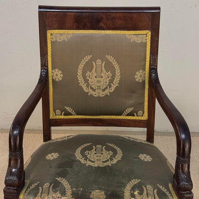 Pair 19th Century French Empire Period Mahogany Armchairs ~ Fauteuils For Sale - Image 11 of 17